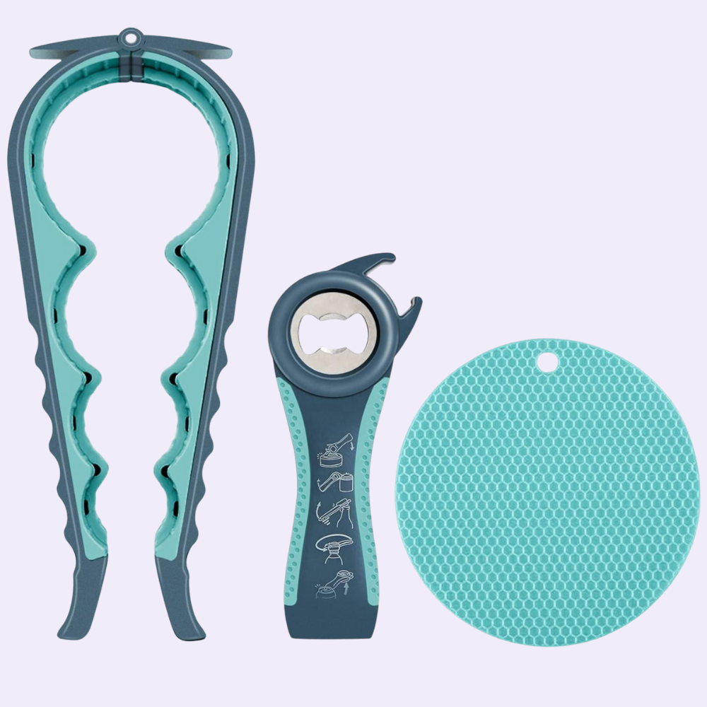 5 in 1 Jar & Bottle Opener + Gripper Pad for Weak Hands (3 pcs set)