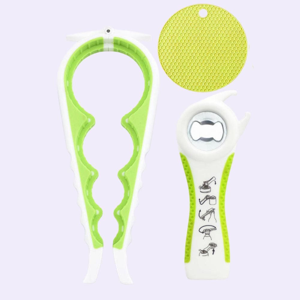 5 in 1 Jar & Bottle Opener + Gripper Pad for Weak Hands (3 pcs set)