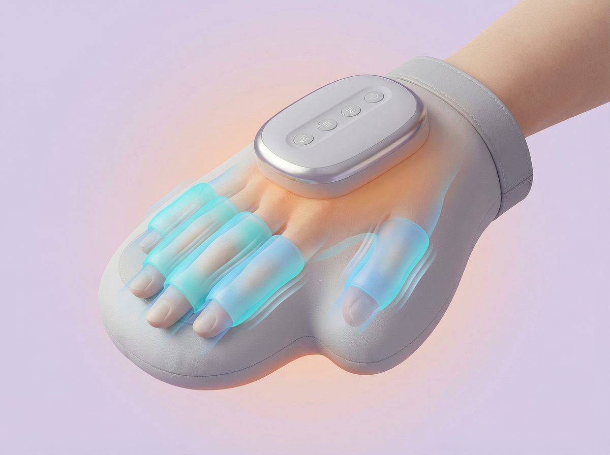 Nuvra air compression squeezing fingers, palm and wrist